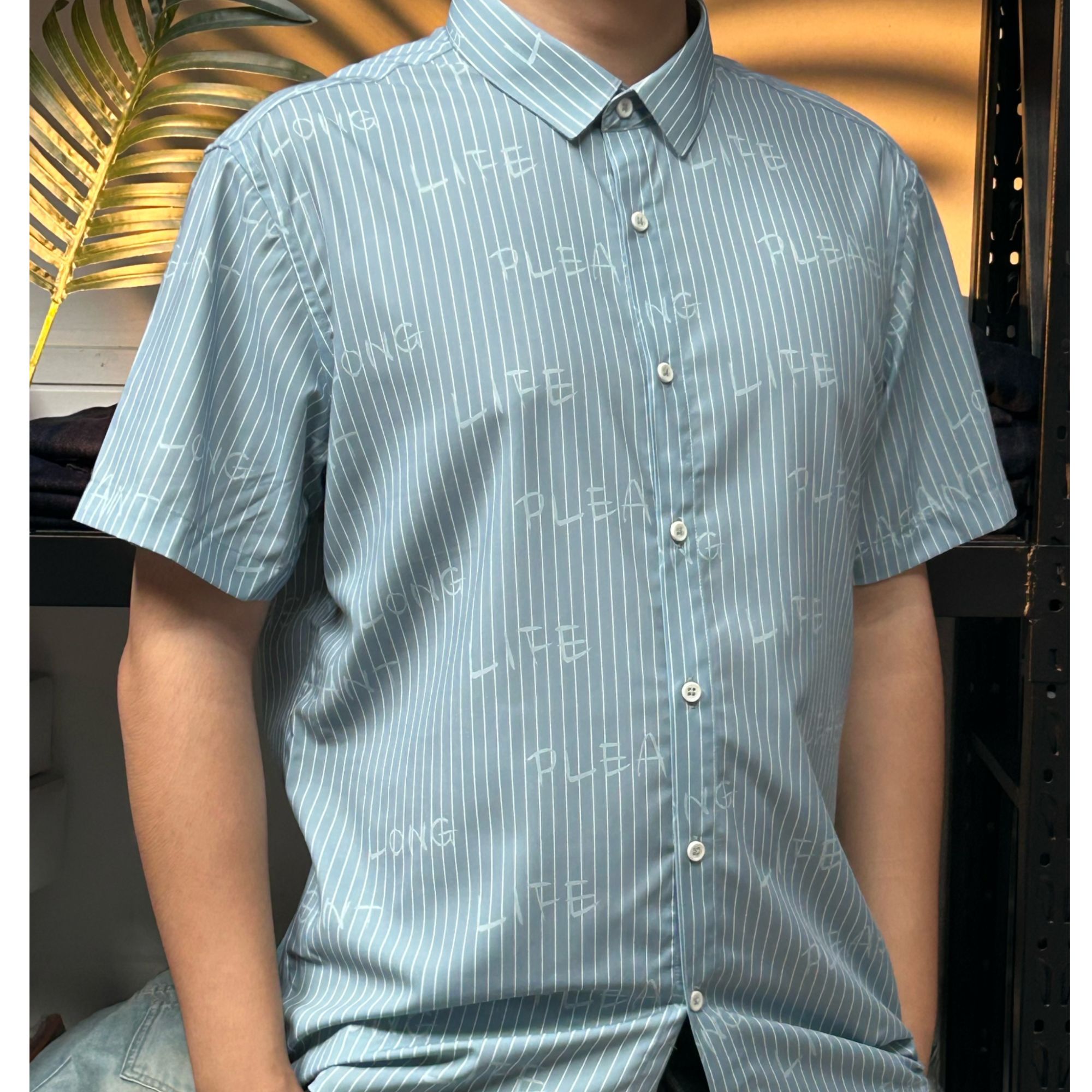 【男士衬衫】薄款衬衫条纹宽松型碎花商务夏季短袖宽松印花时尚