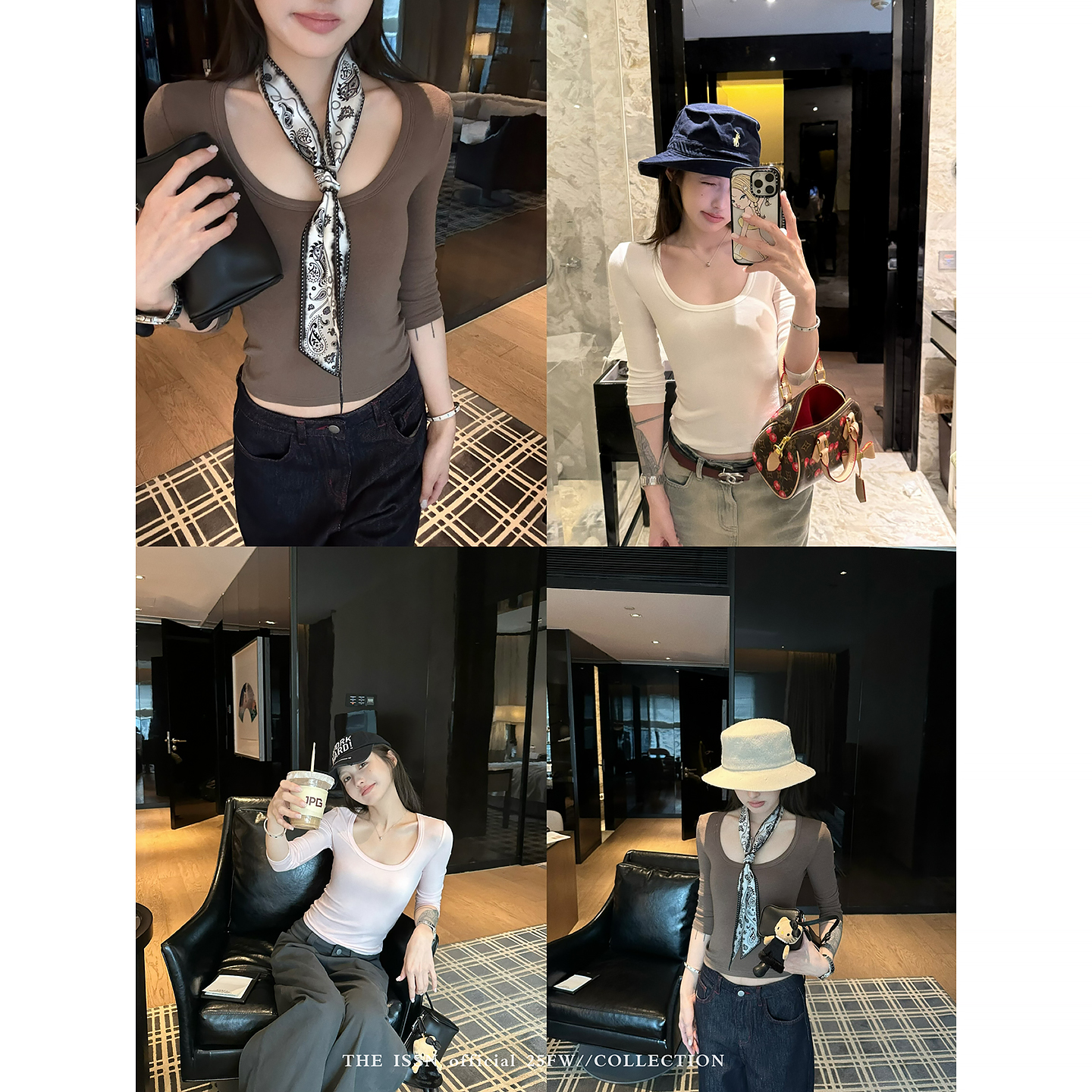 THEISSN宁司 大u领中袖修身T恤女早秋韩系百搭显瘦上衣 01168