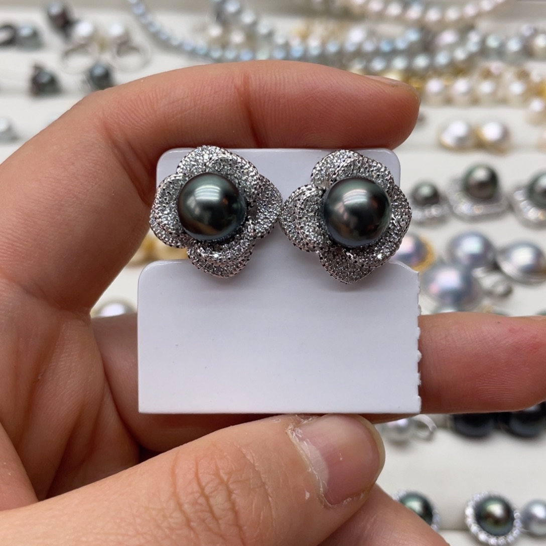 银S925镶嵌海水珍珠耳饰