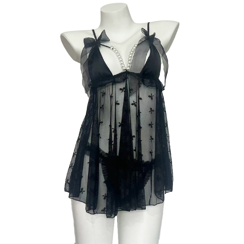 【Shmily浪漫】性感蕾丝吊带睡裙时尚珍珠点缀气质迷人纯欲115