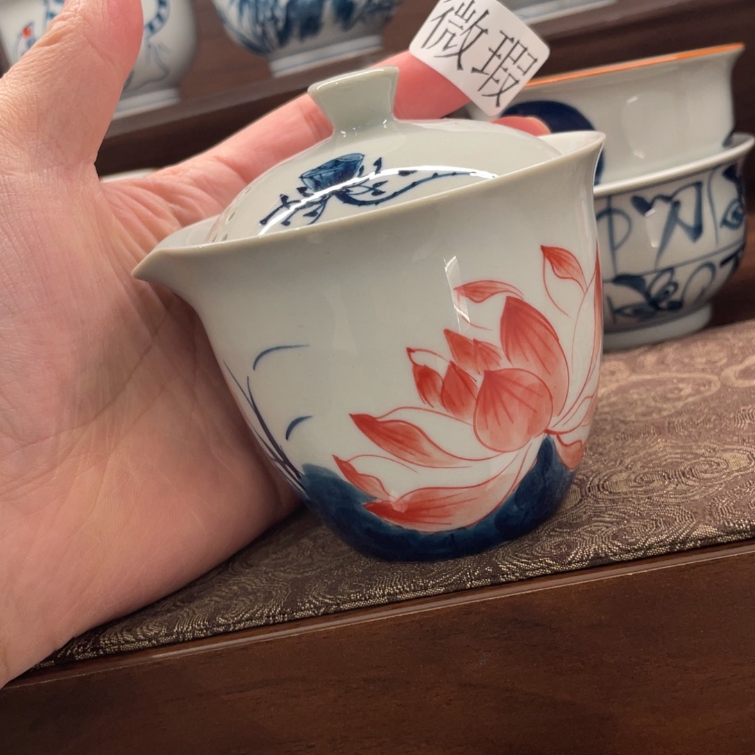 釉下手绘茶具微瑕