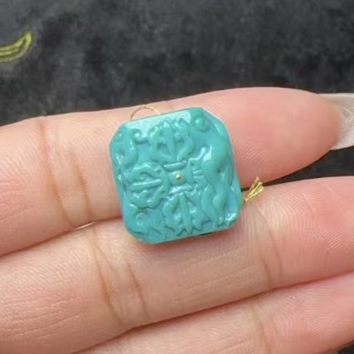 原矿绿松石手工雕刻高瓷背云手串手链配饰配珠吊坠挂件