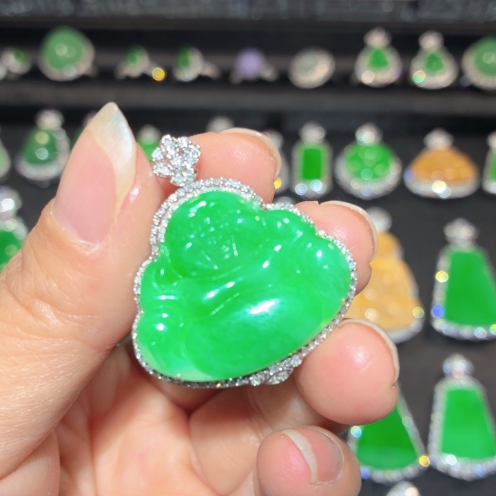 翡翠18K金镶嵌吊坠(不含链)翡翠