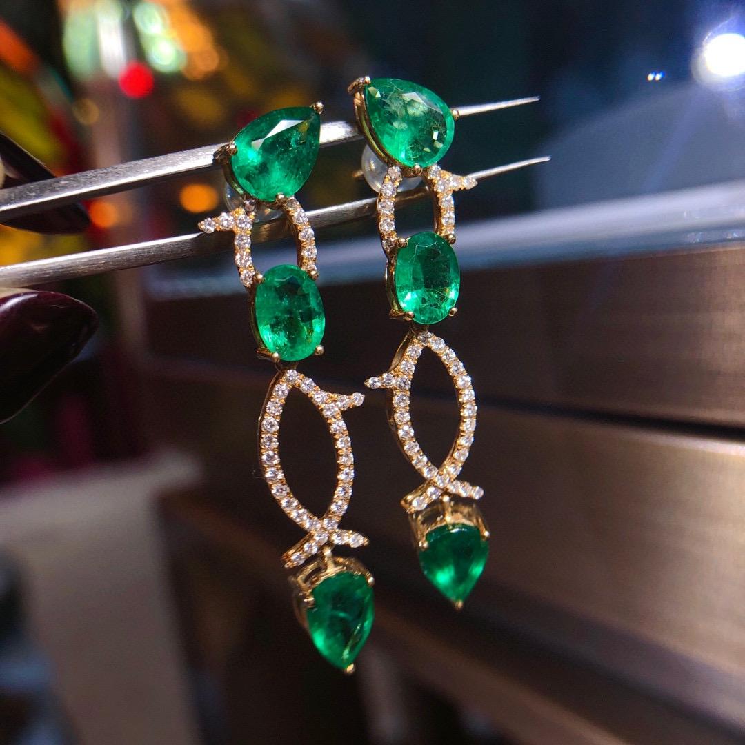 【暹罗珠宝】天然祖母绿耳饰 18K金镶嵌 57212