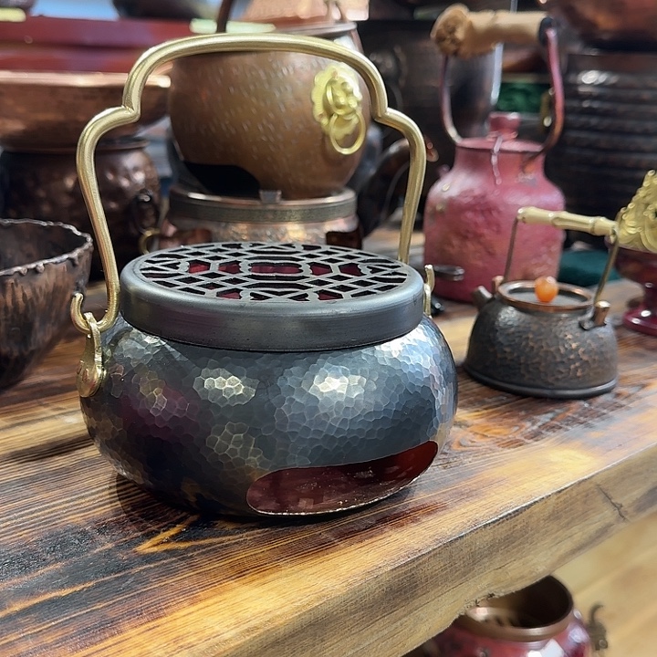 紫铜手工制作提梁炭炉黑色