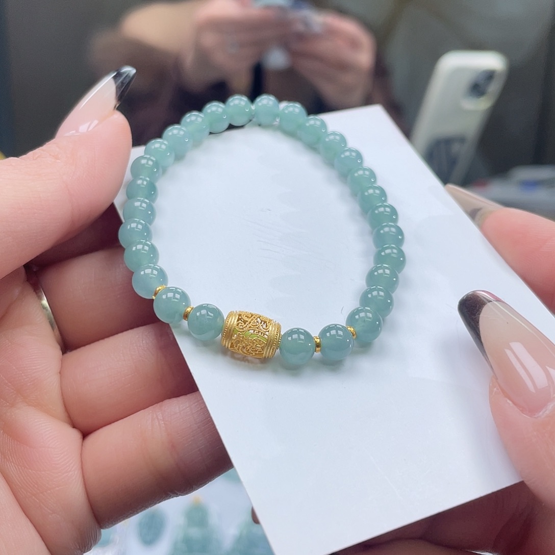 翡翠银S925镶嵌套链天然a