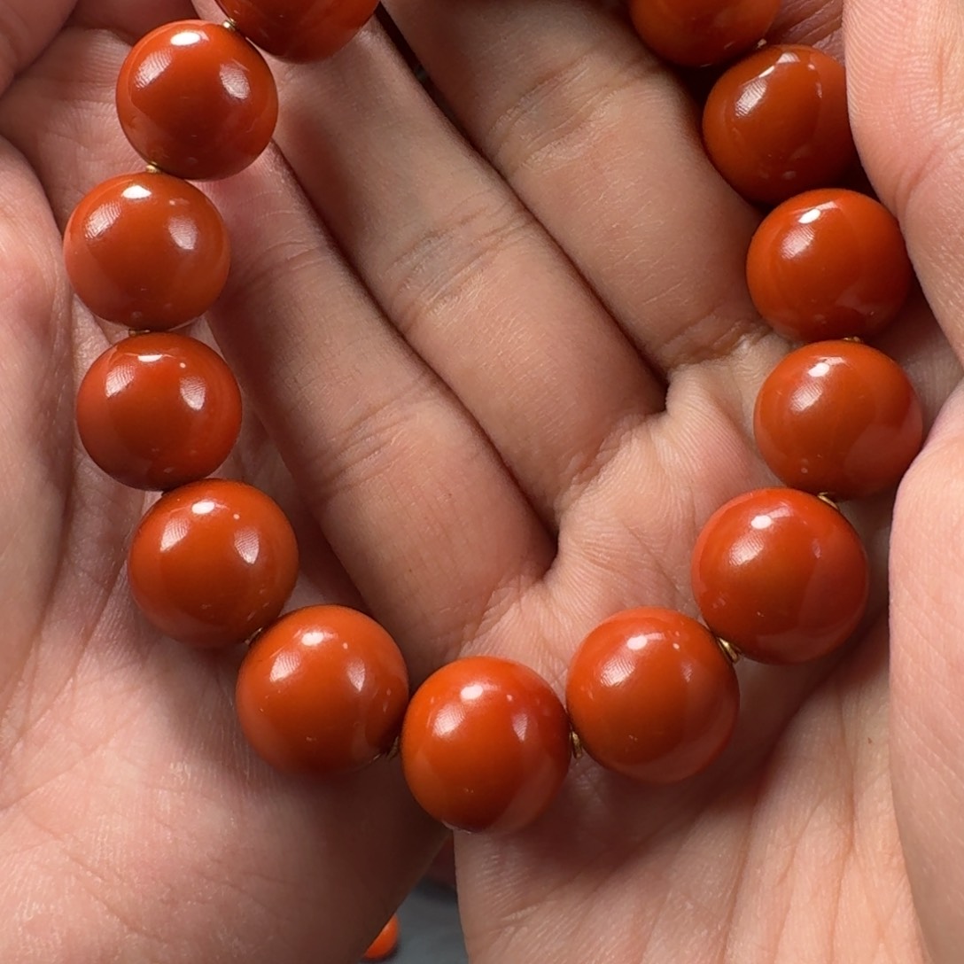 南红玛瑙柿子红圆珠手串14mm左右未镶嵌d***u