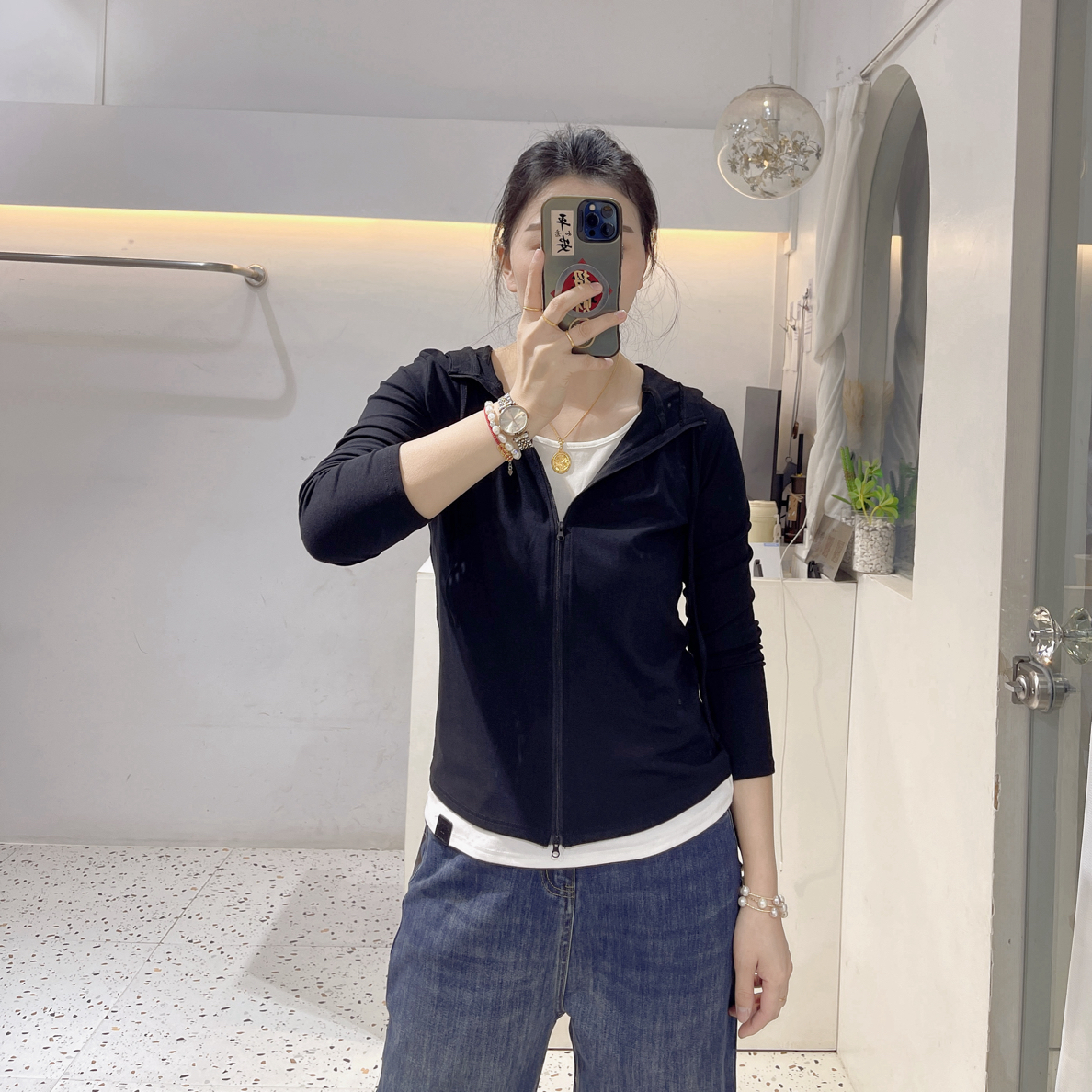 拉链连帽T欧式宽松型假两件25615