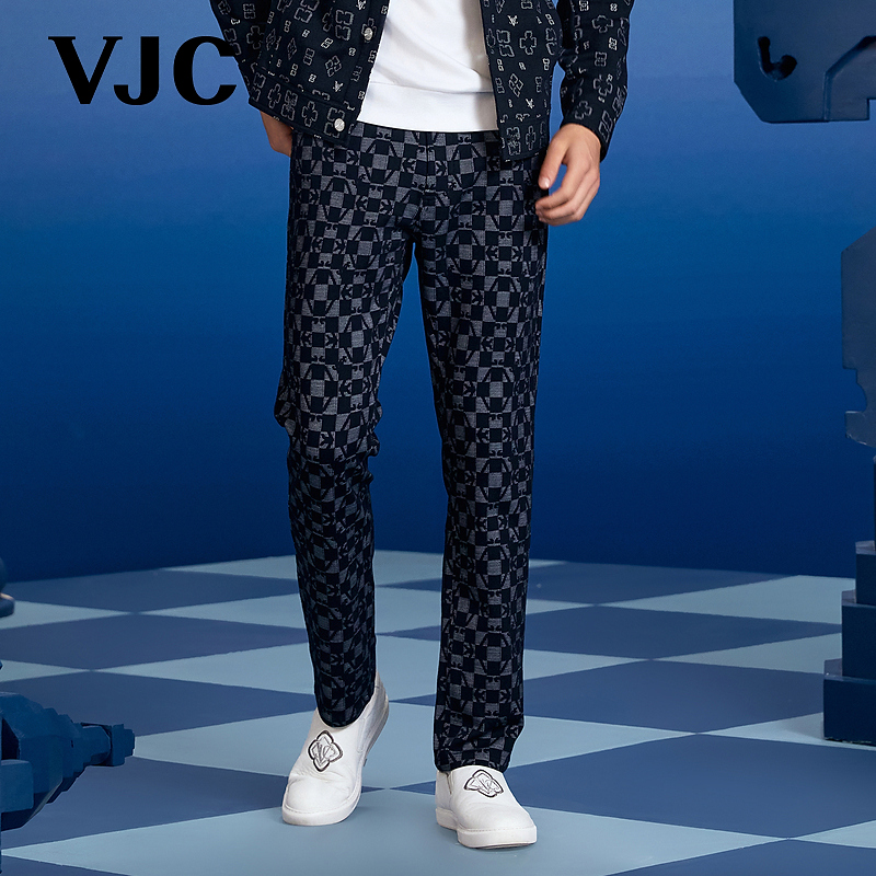 VJC/威杰思2025秋季新款男装摩登撞色提花休闲九分裤潮B24CP2522