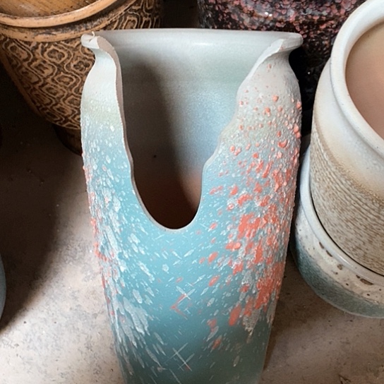 紫砂花盆口20高度36缺口蓝