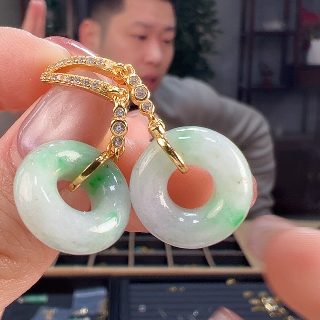 翡翠耳饰银S925镶嵌耳环49