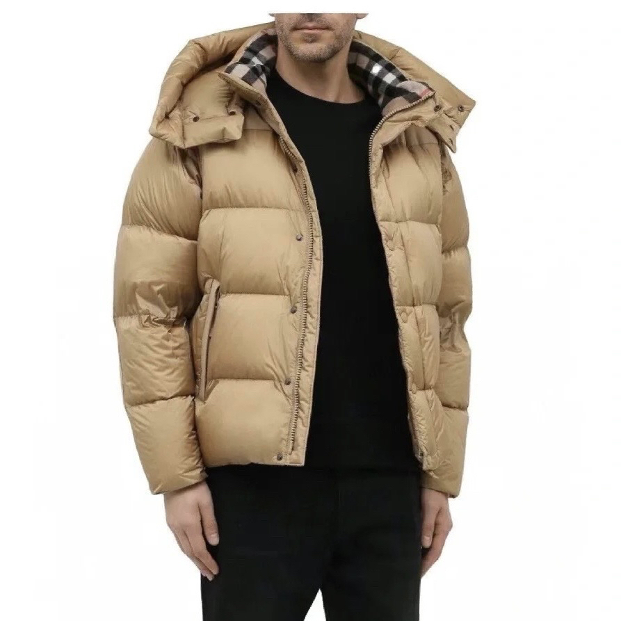 99新 BURBERRY/博柏利 5411/Burberry纯色连帽拉链长袖羽绒服/L码