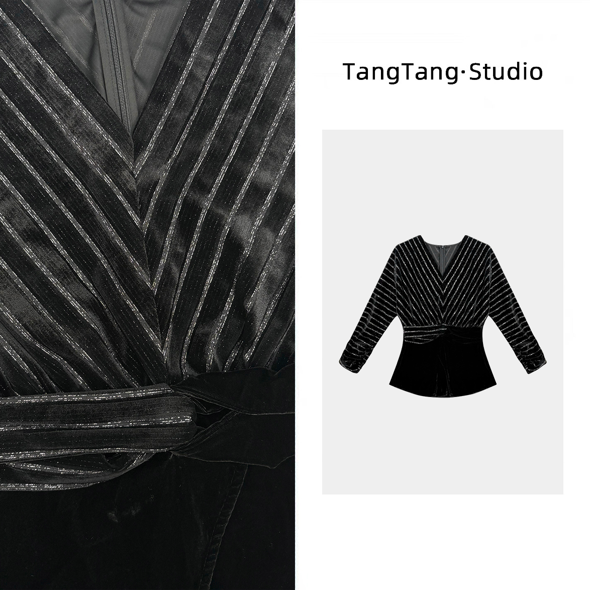 【TangTang·Studio】银丝条纹丝绒高级气质显瘦女装上衣-255582