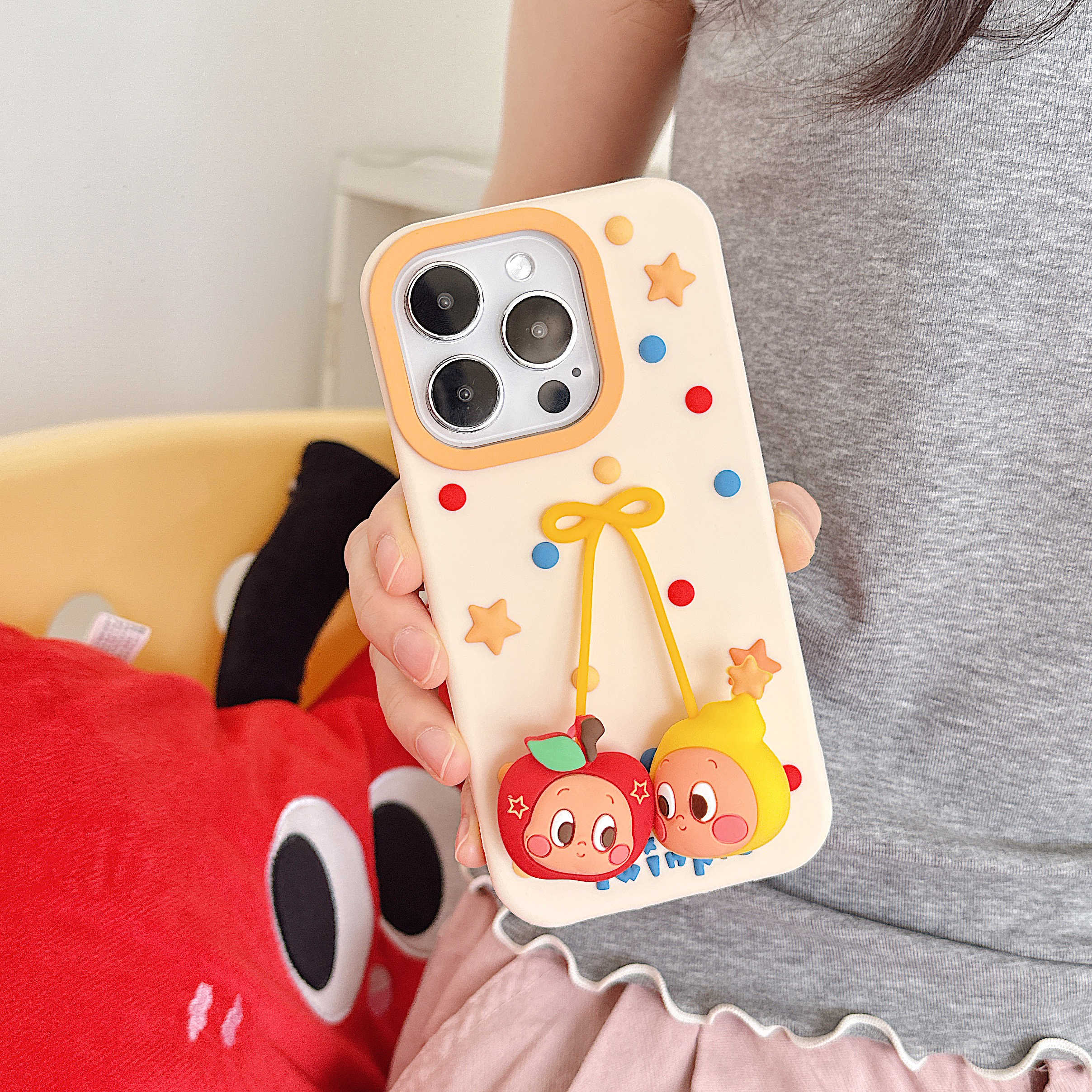 苹果|可爱吊坠星星人适用iPhone17卡通创意女款ins立体硅胶手机壳