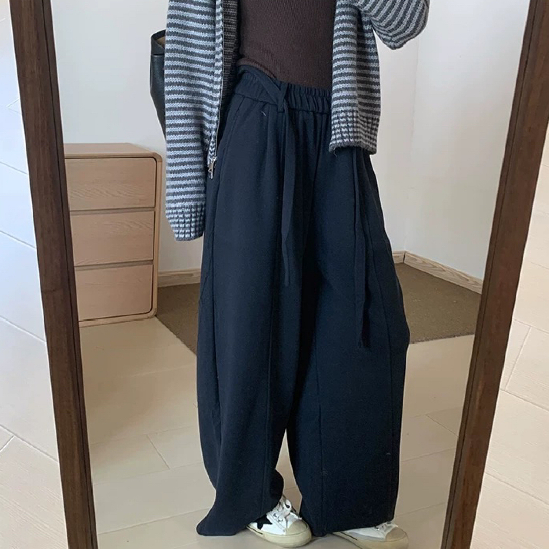 5842 秋冬宽松弯刀裤女慵懒百搭老钱风拖地气球长裤