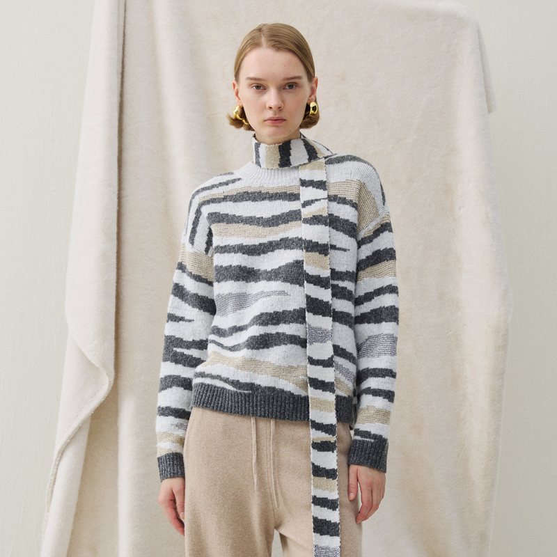 谜底圆领套头针织衫长袖2025年冬季新品时髦廓形毛衣女254MZ1913