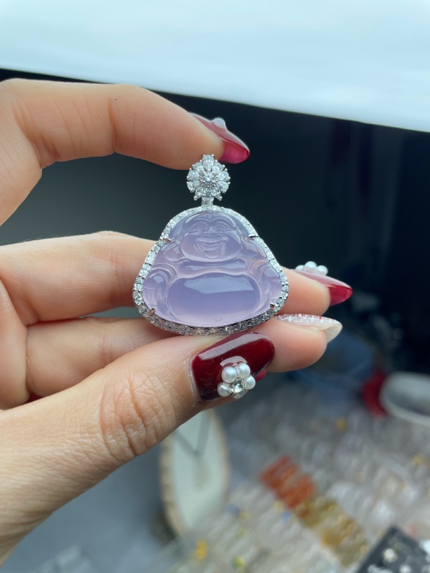 天然玛瑙玉髓紫佛公镶925银