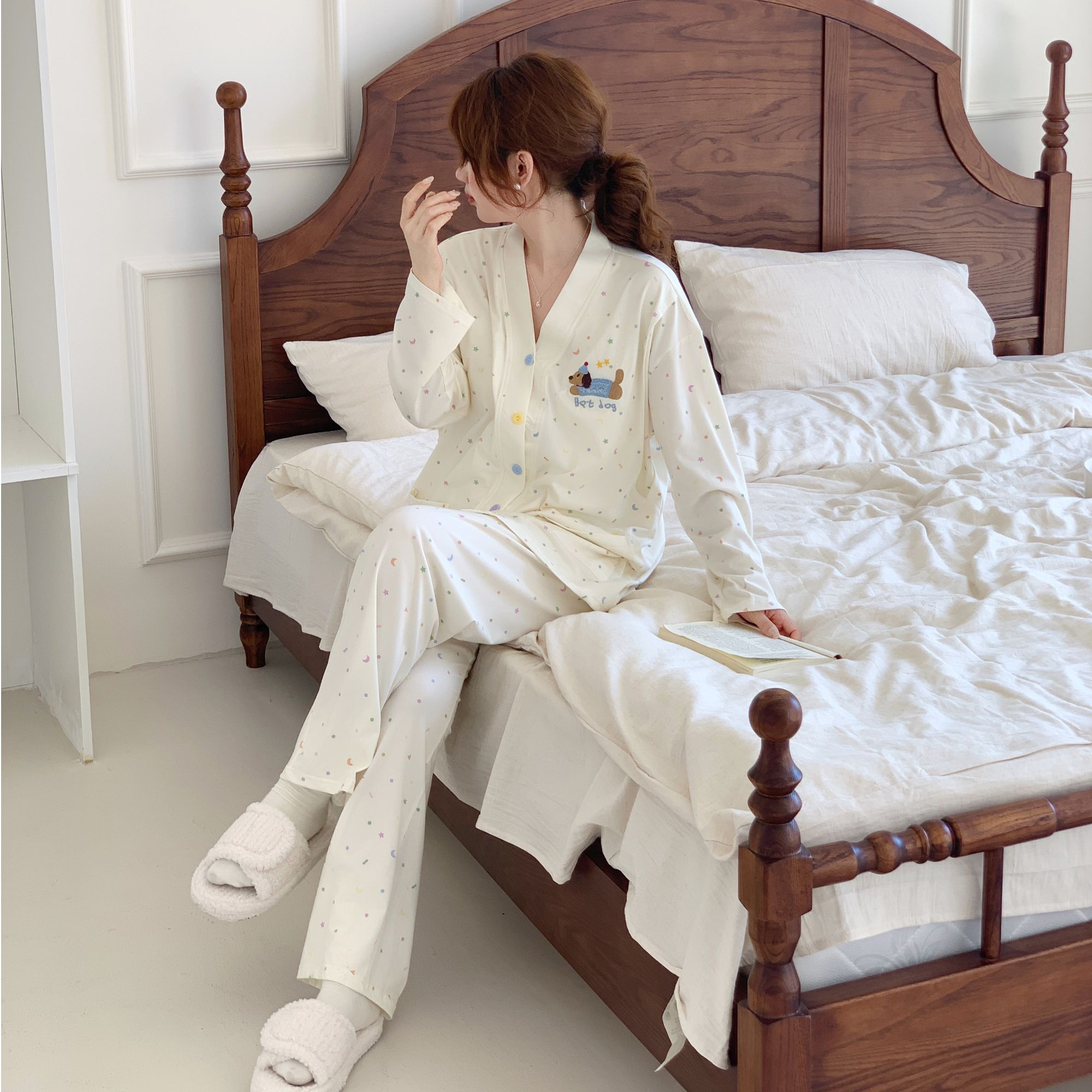 《纯棉带胸垫》孕妇是睡衣月子服产后哺乳睡衣孕妇喂奶家居服产妇