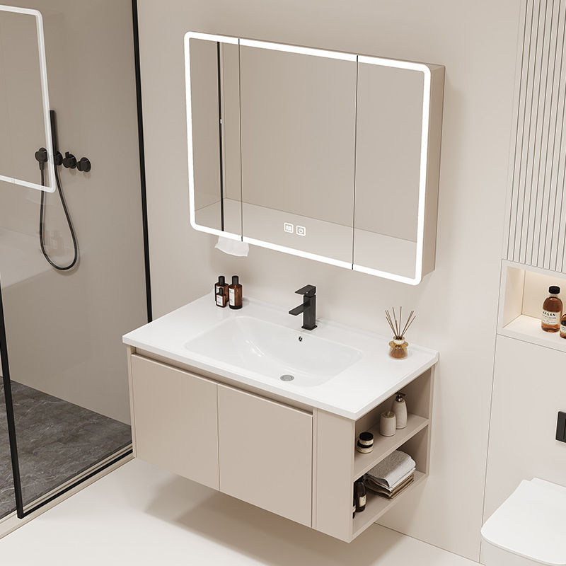 东腾卫浴乳组合侧边柜浴室柜色星空灰卫浴全封镜一体陶瓷洗手盆