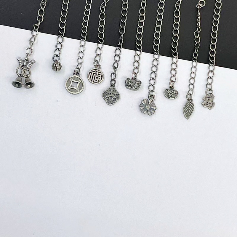 三七老银复古福牌尾链diy手链手串延长链半成品流苏链子771-780号