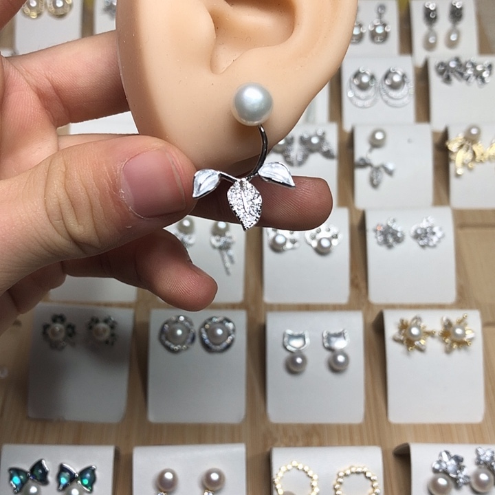 淡水珍珠耳饰银S925镶嵌