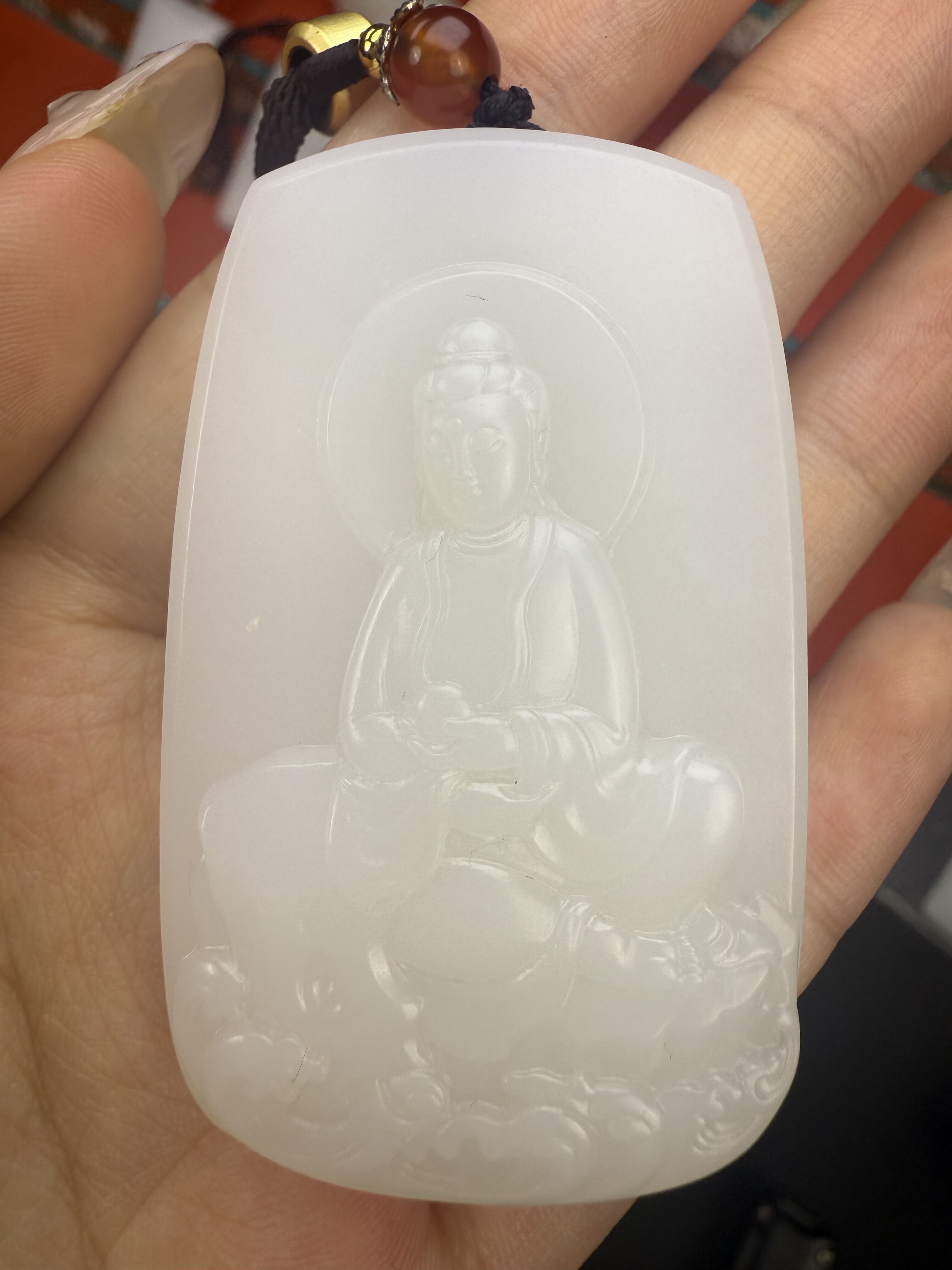 和田白玉自在观音挂件