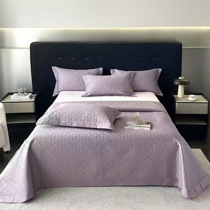 【长绒棉床盖三件套】轻奢孤品清仓贡缎长绒棉纯色加厚夹棉床单绗缝