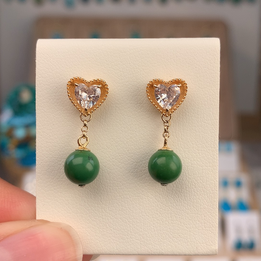 绿松石银S925镶嵌耳饰