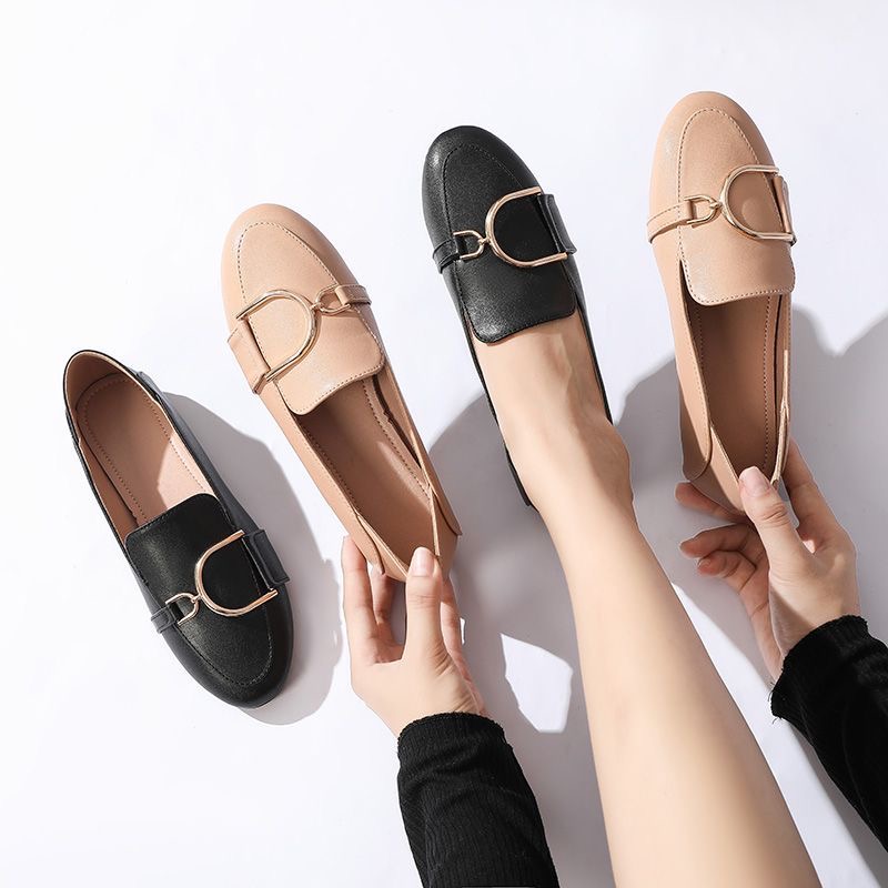 1688-9工作小皮鞋女2025新款英伦风单鞋女平底一脚蹬单鞋