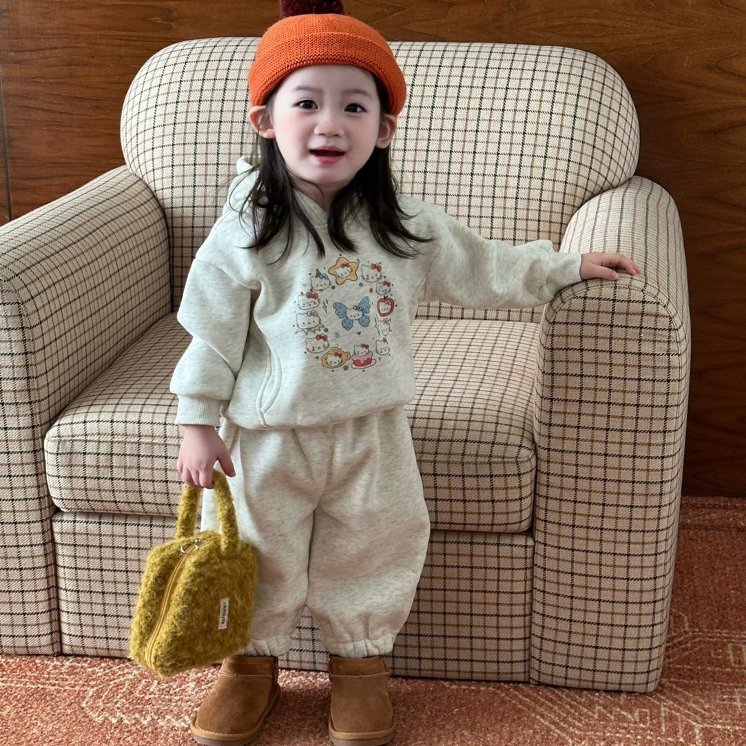 2025冬季韩版卡通可爱加绒连帽卫衣套装