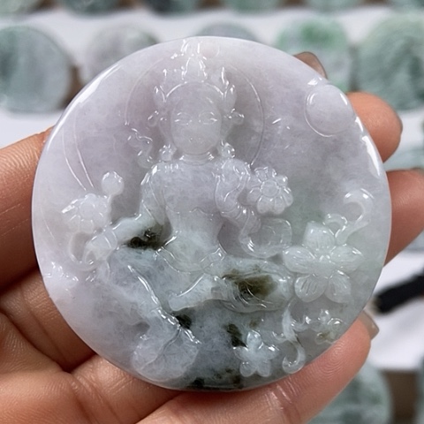 翡翠颈饰未镶嵌山水观音两面工福利