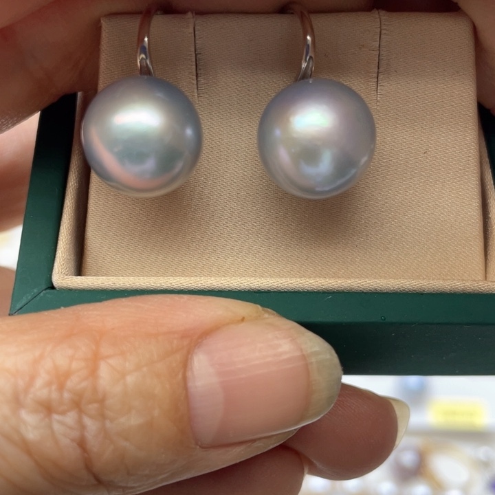 淡水珍珠耳饰银S925镶嵌子*