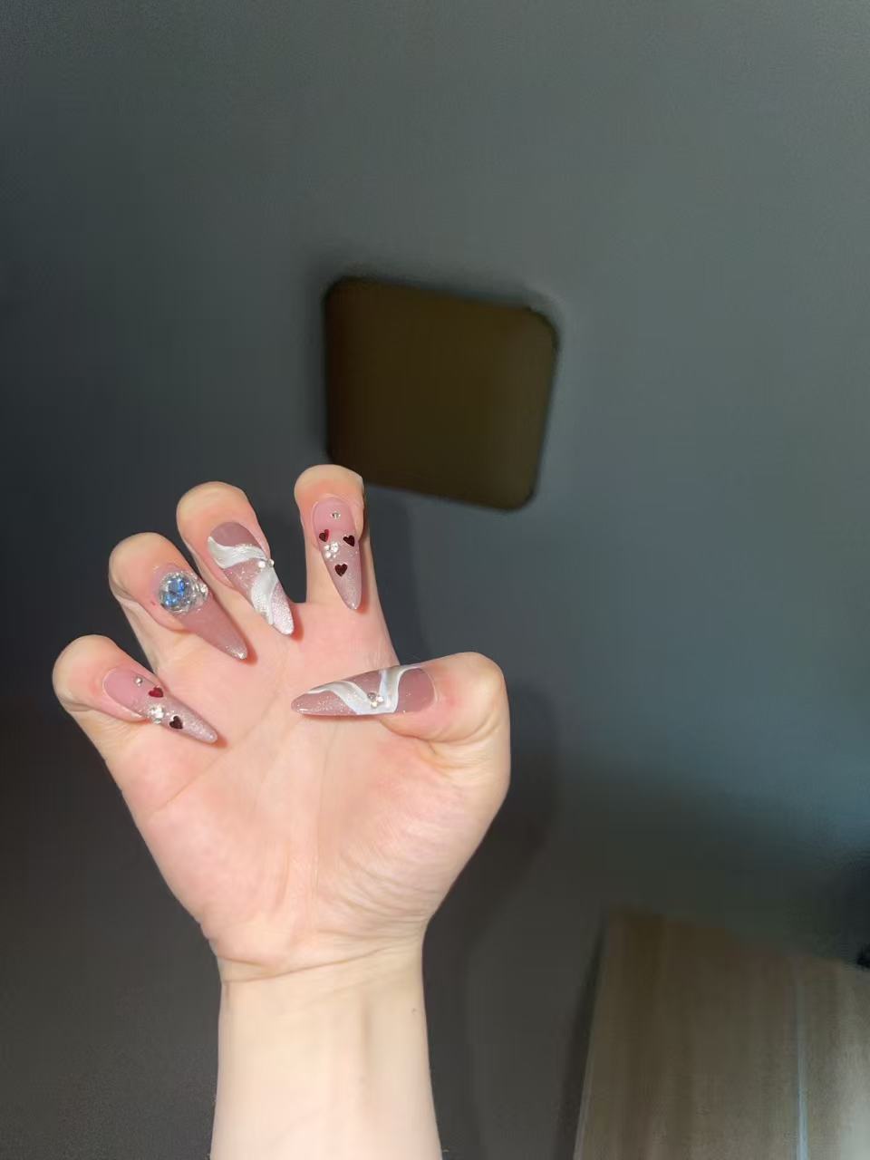 高级法式手工穿戴甲蝴蝶结猫眼设计显白百搭可拆卸美甲贴片
