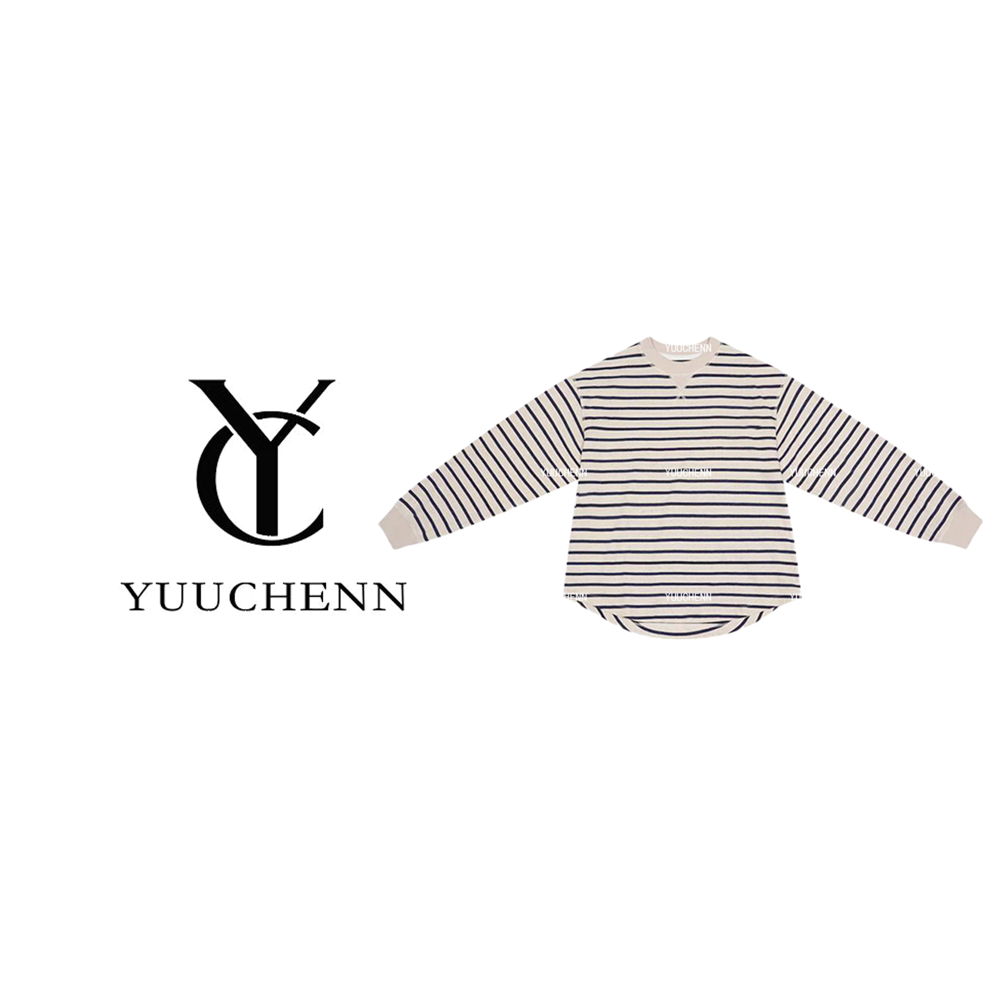 YUUCHENN条纹圆领长袖卫衣女秋冬百搭上衣外套24C10043