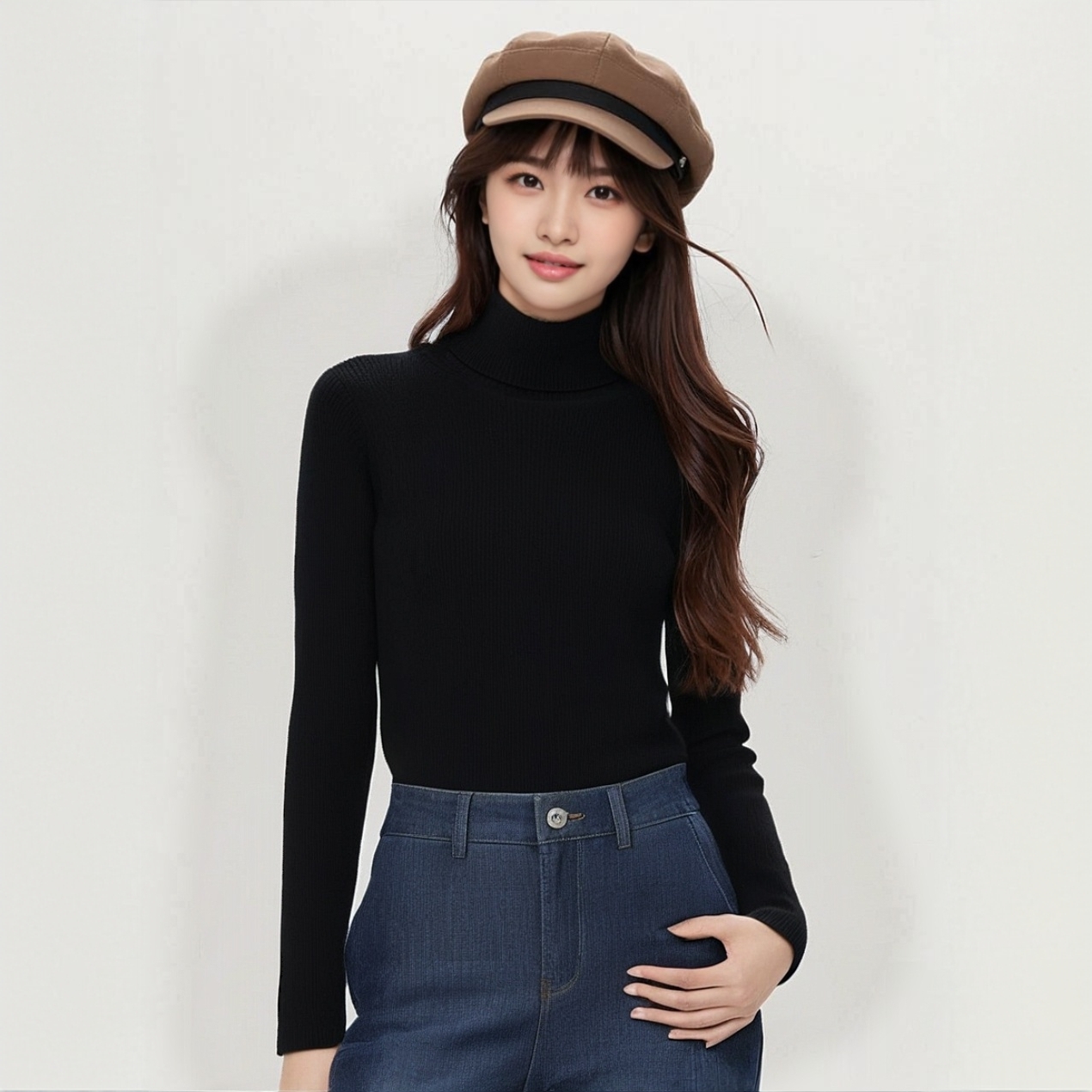 【精纺】纯色高端山羊绒衫女高领抽条修身秋冬针织打底百搭显瘦