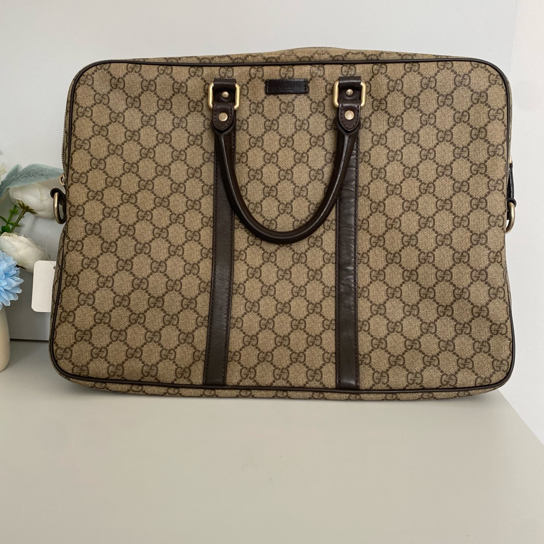 95新 GUCCI/古驰 老花公文包少肩带手提包14890719