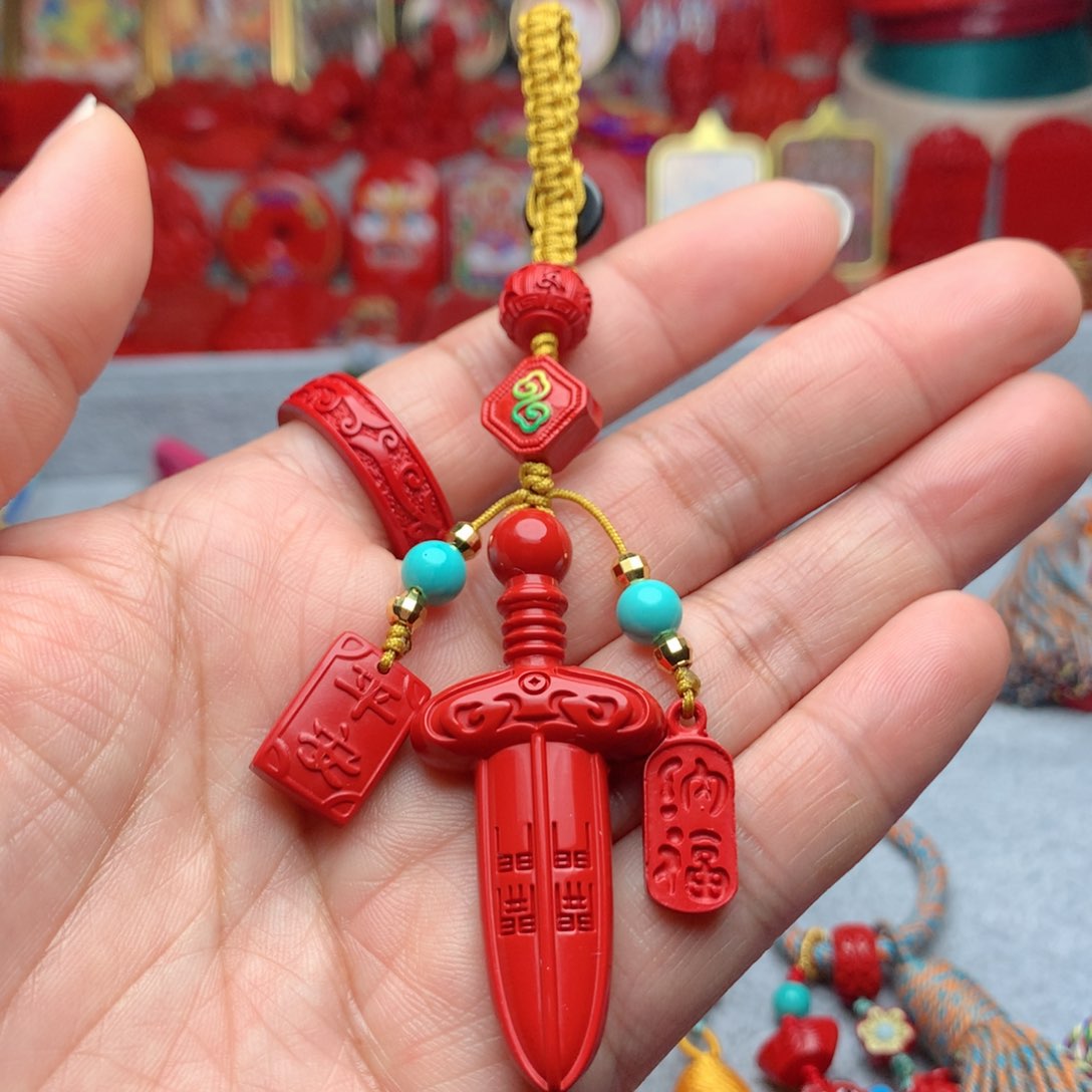 天然辰砂工艺品朱砂钥匙扣包包挂