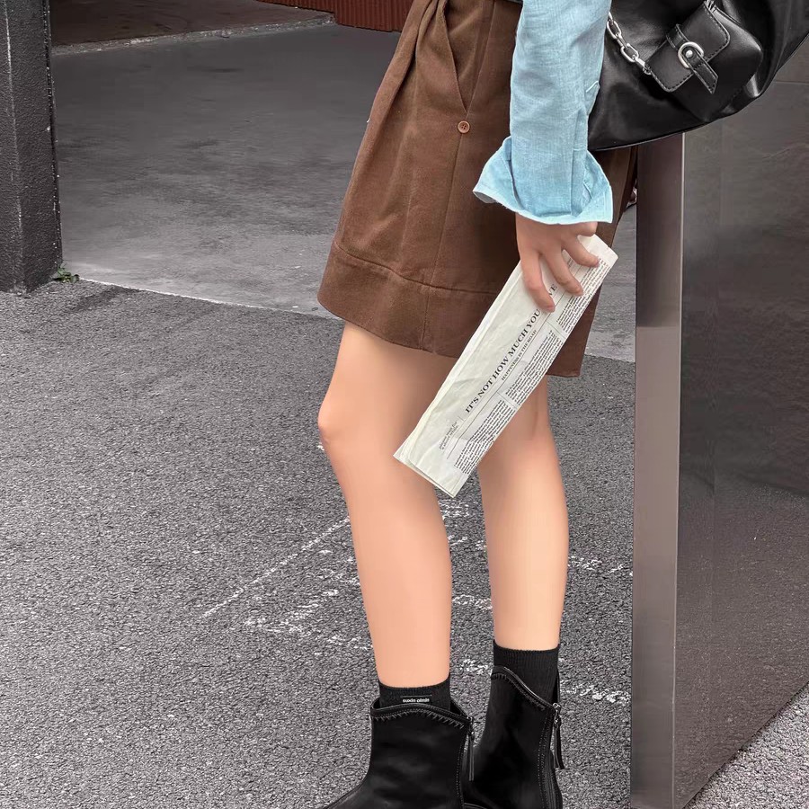 22-515通勤轻职风百搭短裤秋冬韩版瘦瘦靴