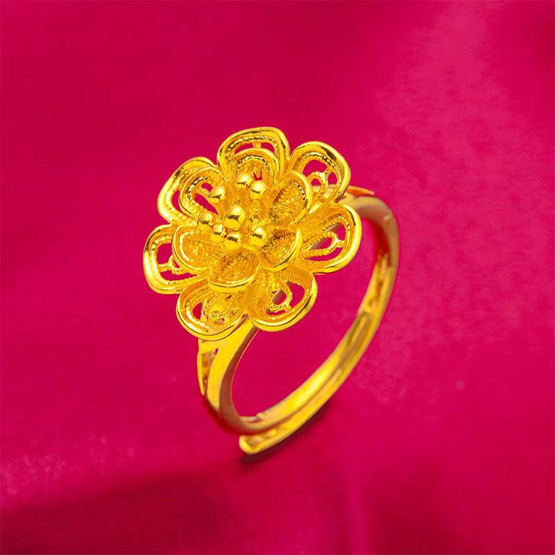 多层大花朵戒指女气质款复古莲花开口戒指
