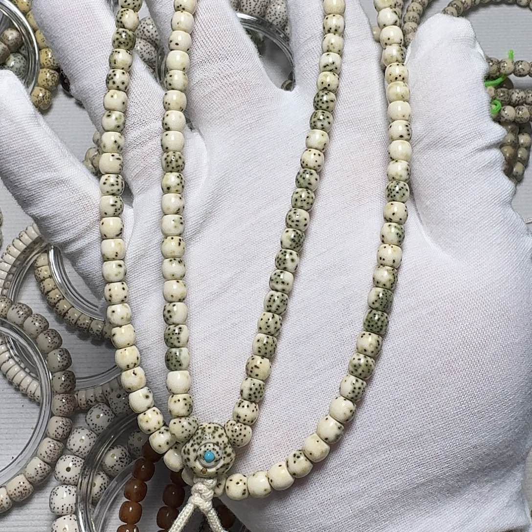 池***寓手串星月菩提原生态石玉料青花瓷脖挂