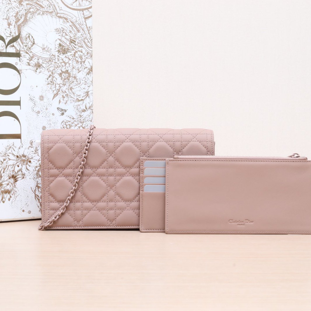 99新 DIOR/迪奥 小花黑黑 奶茶色 Dior 哑光 链条包