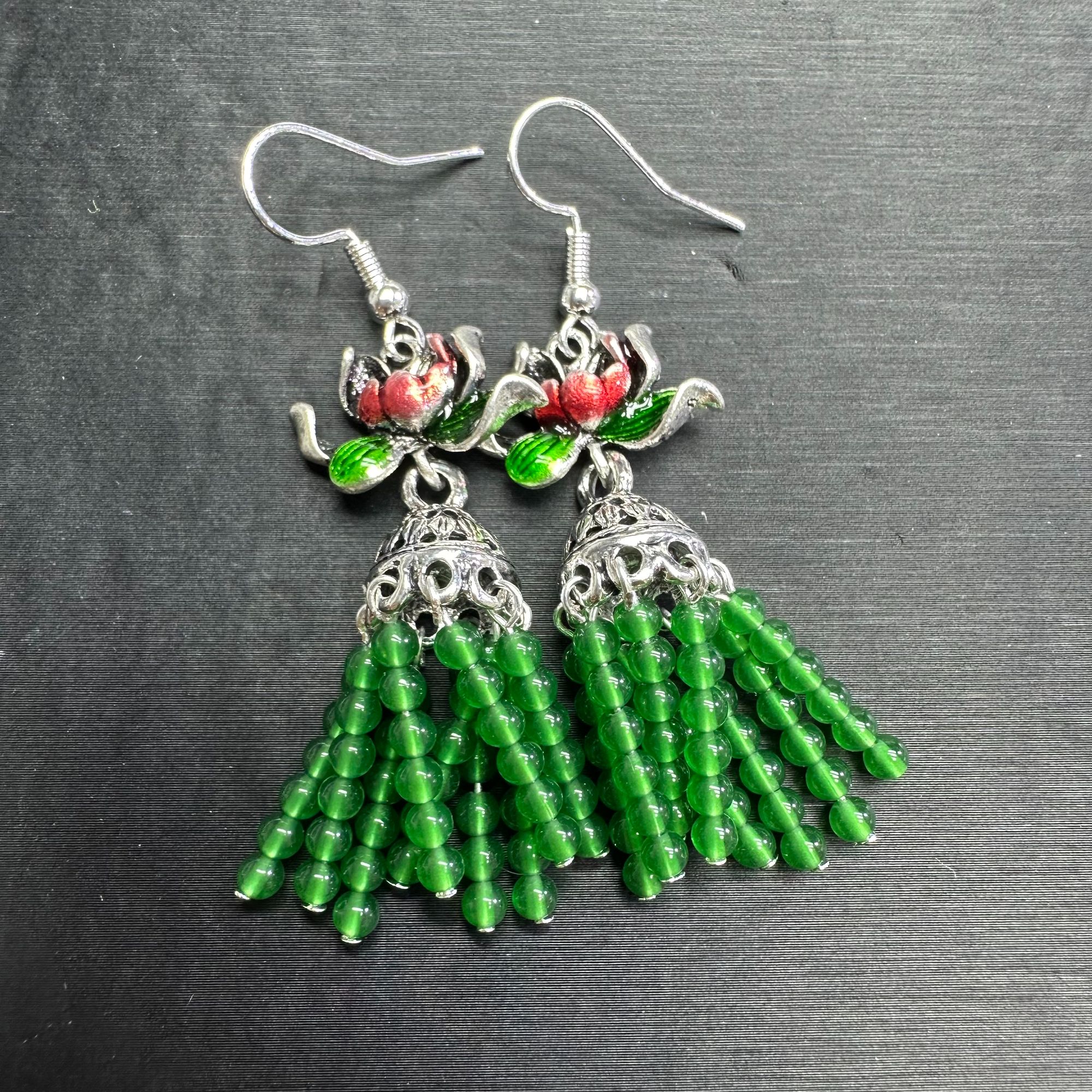 满绿流苏耳饰H209