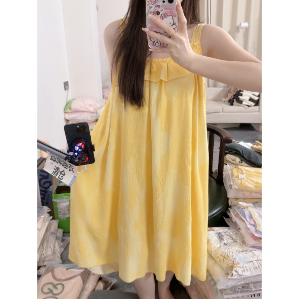 度假风宽松无袖纯色茶歇裙夏季新款显瘦小个子长裙