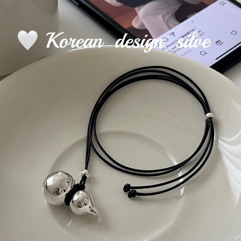 吊坠925银 光面葫芦黑色毛衣链项链女叠戴气质时尚百搭韩版森系