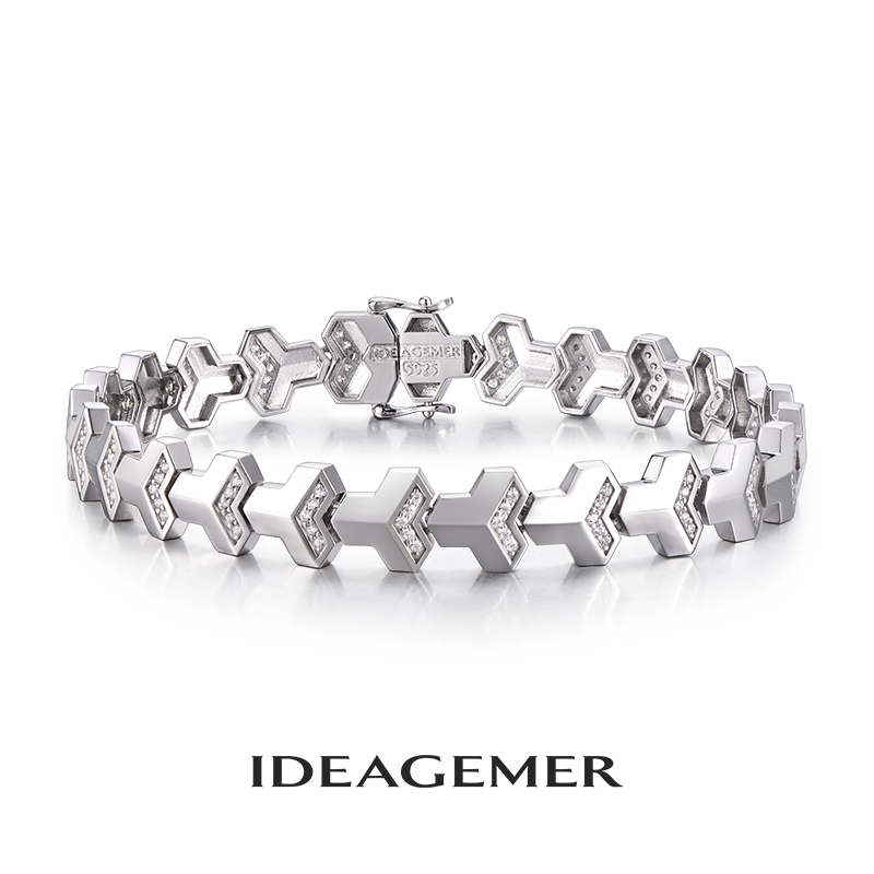 ideagemer 925银合成锆石手链 山文甲手链男轻奢高级感时尚百搭