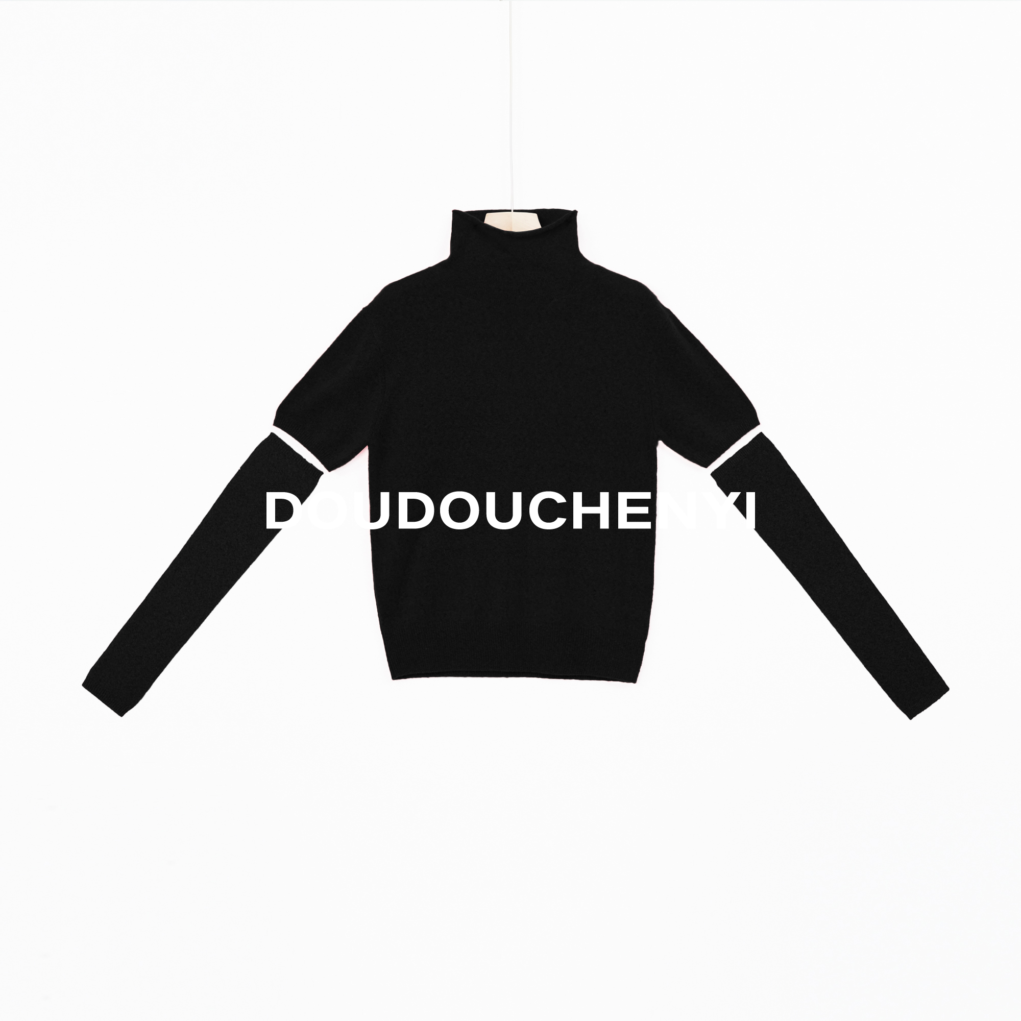 【DOUDOUCHENYI】“带袖套”山羊绒桑蚕丝半高领秋冬针织打底-25260