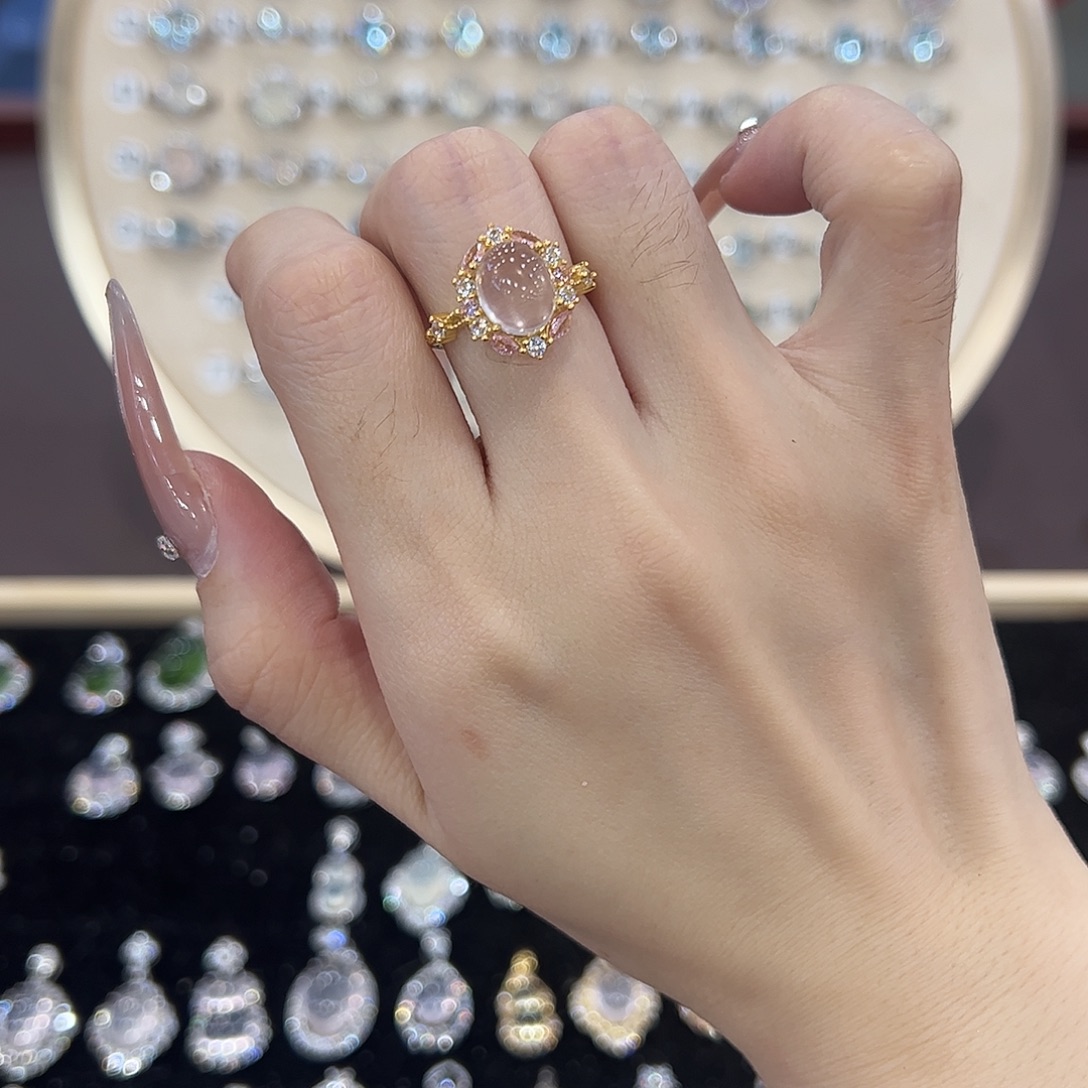 芙蓉石戒指银S925镶嵌