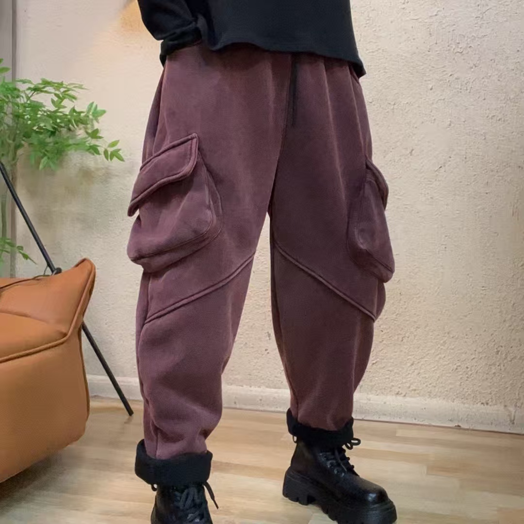 967两个大口袋百搭炒色加绒卫裤