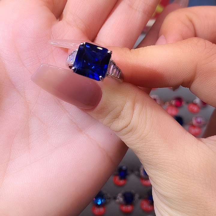 蓝宝石戒指银S925镶嵌