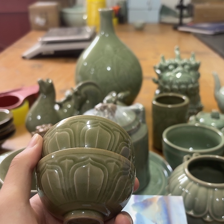 K***i瓷摆件半圆莲瓣杯两只  微瑕福利 TS033